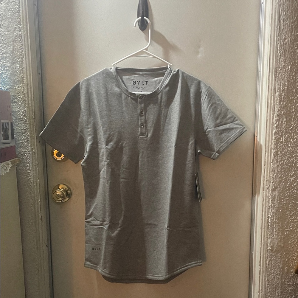 BYLT Basics Henley Casual Heather Gray Button Down Shirt